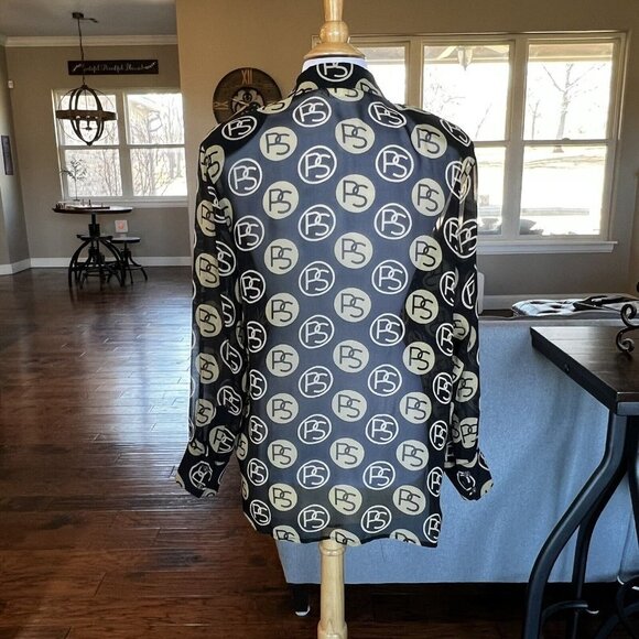 Vintage Paolo Santini Silk Blouse Black Gold Logo No Tag Measures 8 10 Medium - Picture 9 of 16